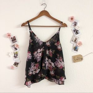 Black Floral V-Neck Ruffle Top